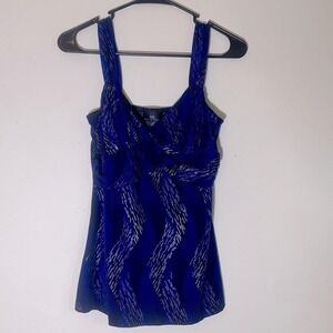 iz‎ Eyer California Blue Black Shimmery Silver Tank Top Women's Size Medium